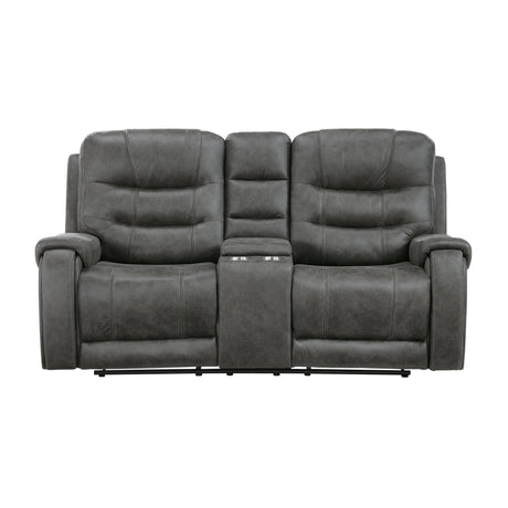 Oberon Dark Gray Double Reclining Loveseat with Center Console by Homelegance at Eve Furniture