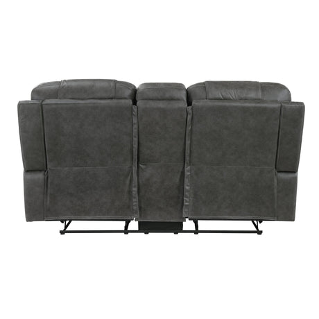 Oberon Dark Gray Double Reclining Loveseat with Center Console by Homelegance at Eve Furniture