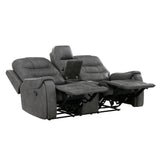 Oberon Dark Gray Double Reclining Loveseat with Center Console by Homelegance at Eve Furniture