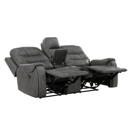Oberon Dark Gray Double Reclining Loveseat with Center Console by Homelegance at Eve Furniture