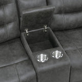 Oberon Dark Gray Double Reclining Loveseat with Center Console by Homelegance at Eve Furniture