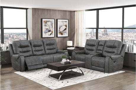 Oberon Dark Gray Double Reclining Sofa by Homelegance at Eve Furniture