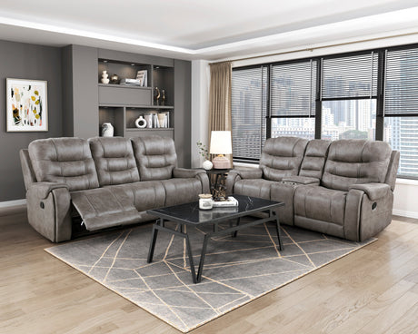 Oberon Grayish Brown Double Reclining Loveseat with Center Console by Homelegance at Eve Furniture