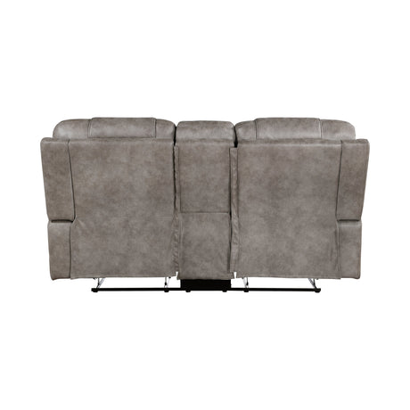 Oberon Grayish Brown Double Reclining Loveseat with Center Console by Homelegance at Eve Furniture