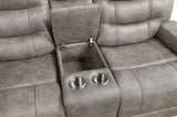 Oberon Grayish Brown Double Reclining Loveseat with Center Console by Homelegance at Eve Furniture