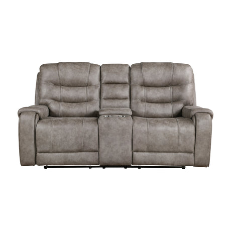 Oberon Grayish Brown Double Reclining Loveseat with Center Console by Homelegance at Eve Furniture