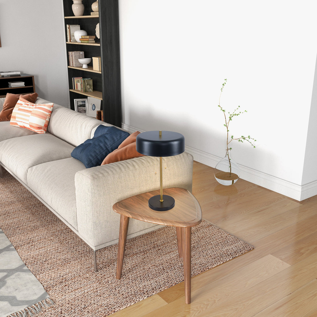 Obni Table Lamp with Black outer and White inner by Ashcroft Imports at Eve Furniture