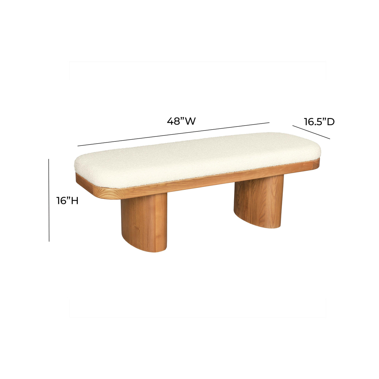 Ollie White Performance Boucle Wooden Bench by TOV Furniture at Eve Furniture
