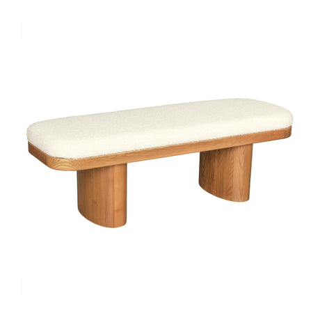 Ollie White Performance Boucle Wooden Bench by TOV Furniture at Eve Furniture