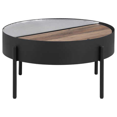 Ozella Sandy Black Round Coffee Table with Hidden Storage by Coaster at Eve Furniture