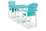 Eisely Turquoise/White Outdoor Counter Height Dining Table with 2 Barstools