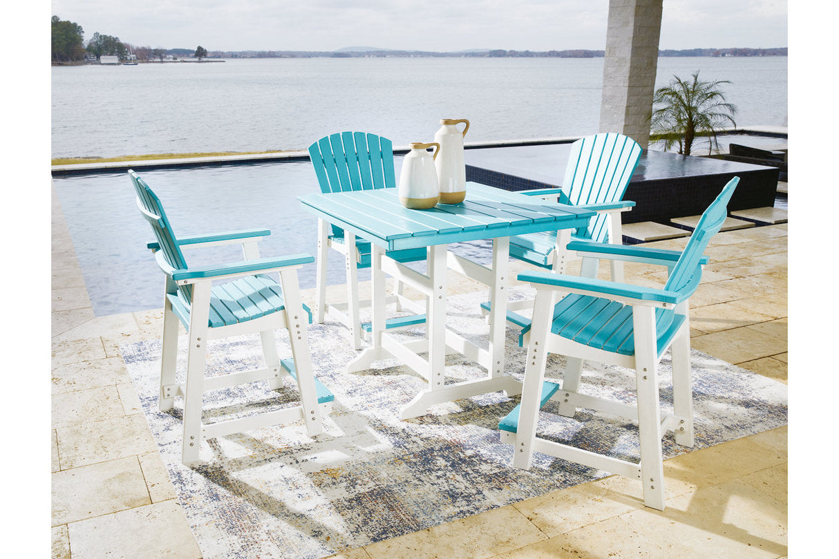 Eisely Turquoise/White Outdoor Counter Height Dining Table with 4 Barstools