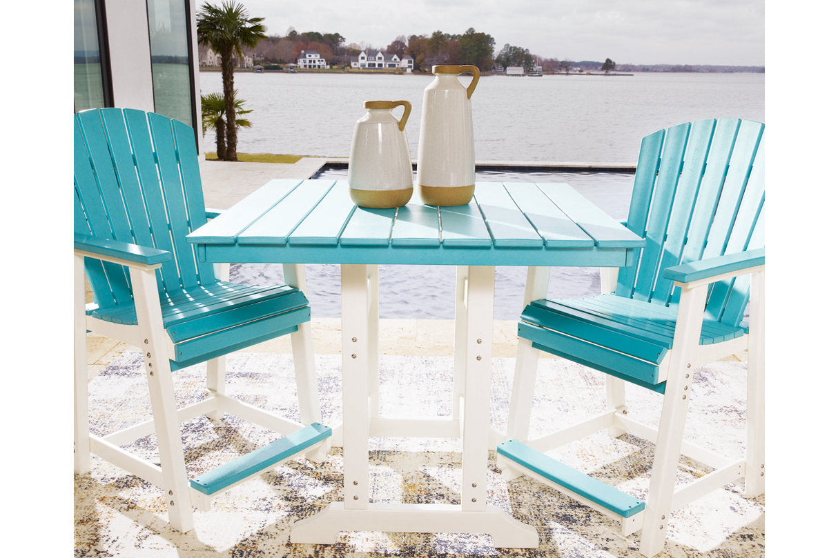 Eisely Turquoise/White Outdoor Counter Height Dining Table with 2 Barstools