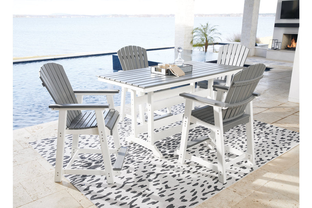 Transville Gray/White Outdoor Counter Height Dining Table with 4 Barstools