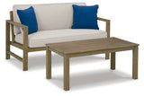 Fynnegan Light Brown Outdoor Loveseat with Table