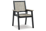 Mount Valley Driftwood/Black Outdoor Dining Table, 2 Swivel Arm Chairs and 4 Arm Chairs