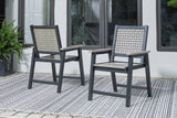 Mount Valley Driftwood/Black Outdoor Dining Table, 2 Swivel Arm Chairs and 4 Arm Chairs