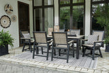 Mount Valley Driftwood/Black Outdoor Dining Table, 2 Swivel Arm Chairs and 4 Arm Chairs