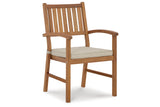 Janiyah Light Brown Outdoor Dining Arm Chair