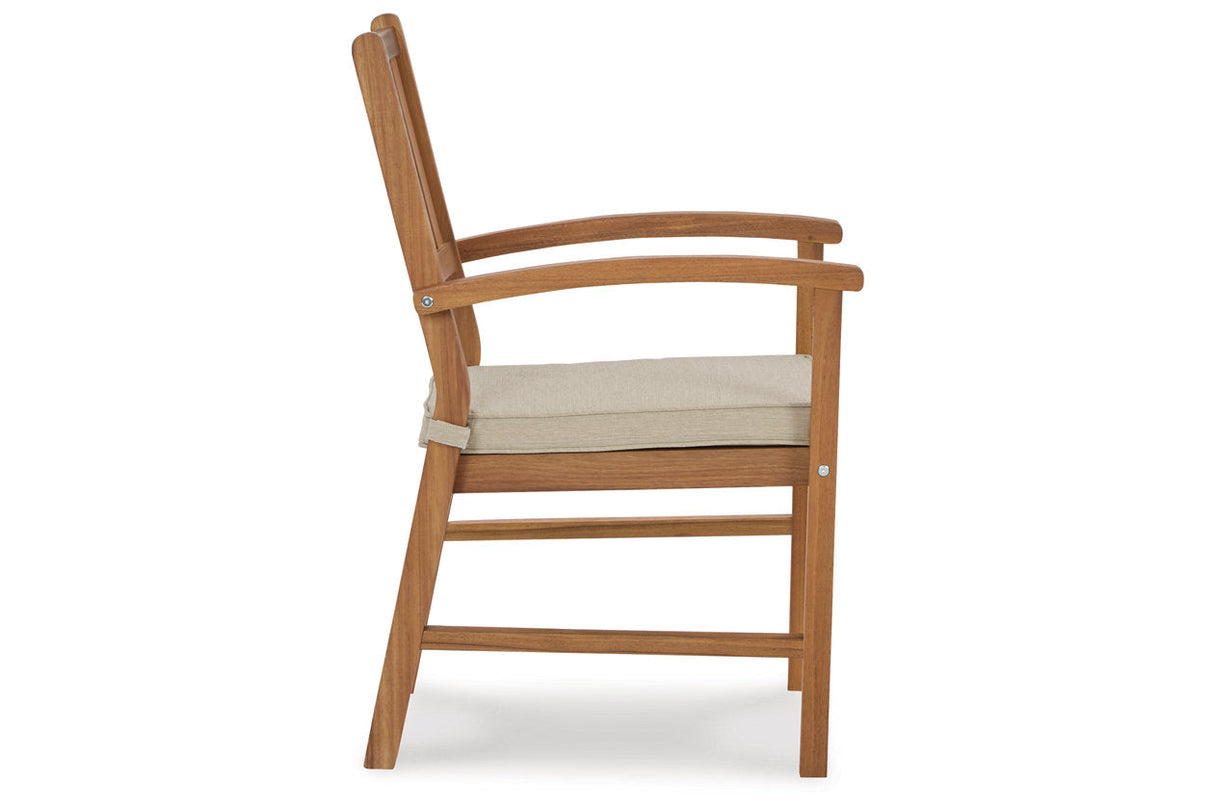 Janiyah Light Brown Outdoor Dining Arm Chair