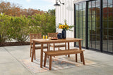 Janiyah Light Brown Outdoor Dining Table with 2 Chairs and Bench