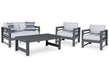 Amora Charcoal Outdoor Loveseat, 2 Lounge Chairs and Coffee Table