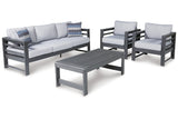 Amora Charcoal Outdoor Sofa, 2 Lounge Chairs and Coffee Table