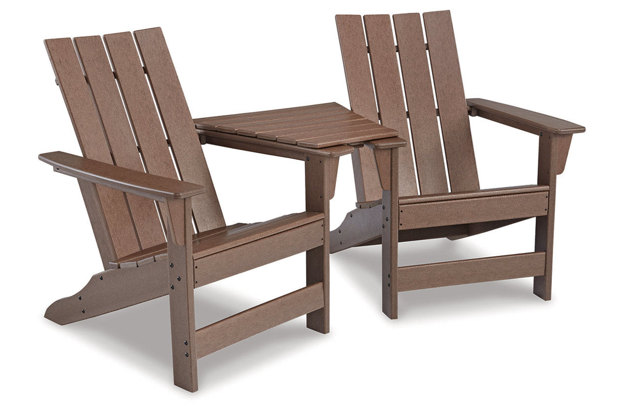 Emmeline Brown 2 Adirondack Chairs with Tete-A-Tete Table Connector