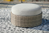 Calworth Beige Outdoor Ottoman with Cushion