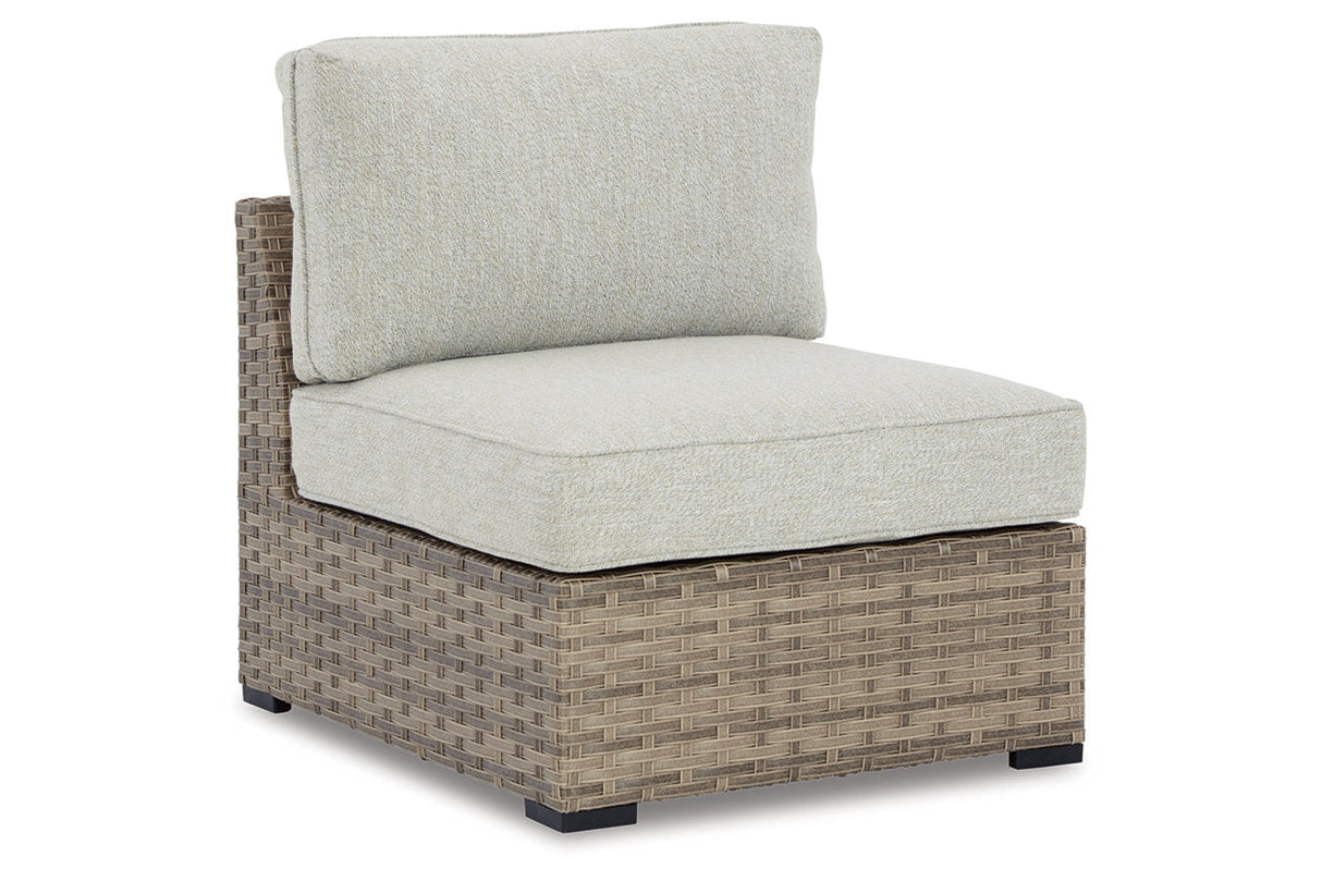 Calworth Beige Outdoor Armless Chair with Cushion