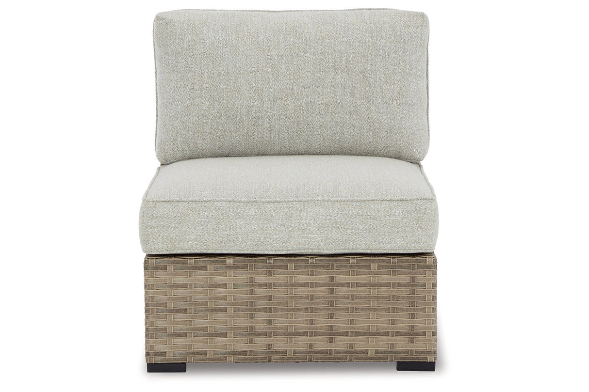 Calworth Beige Outdoor Armless Chair with Cushion