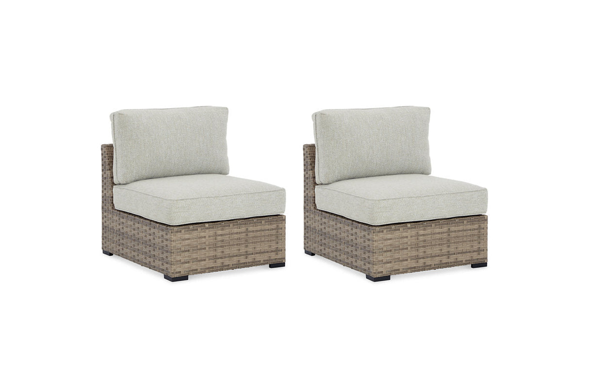 Calworth Beige Outdoor Armless Chair with Cushion