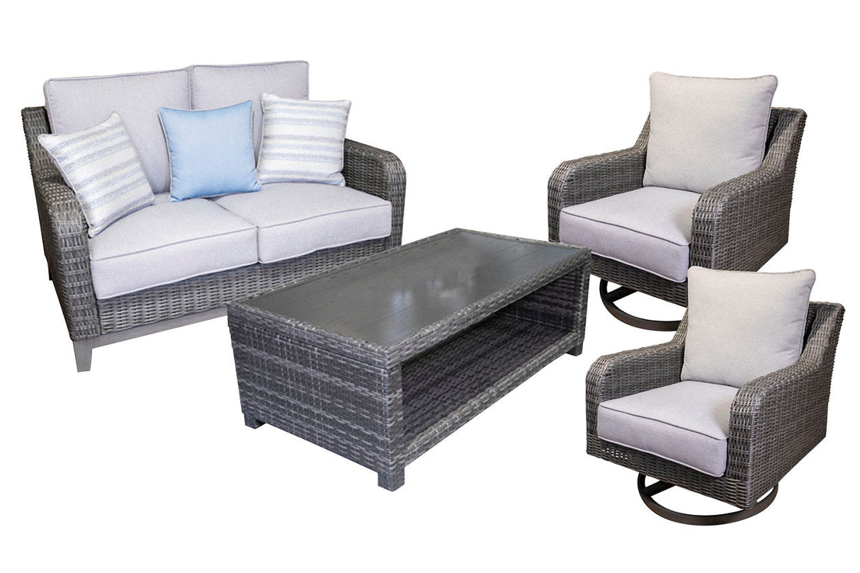 Elite Park Gray Outdoor Loveseat, 2 Lounge Chairs and Coffee Table