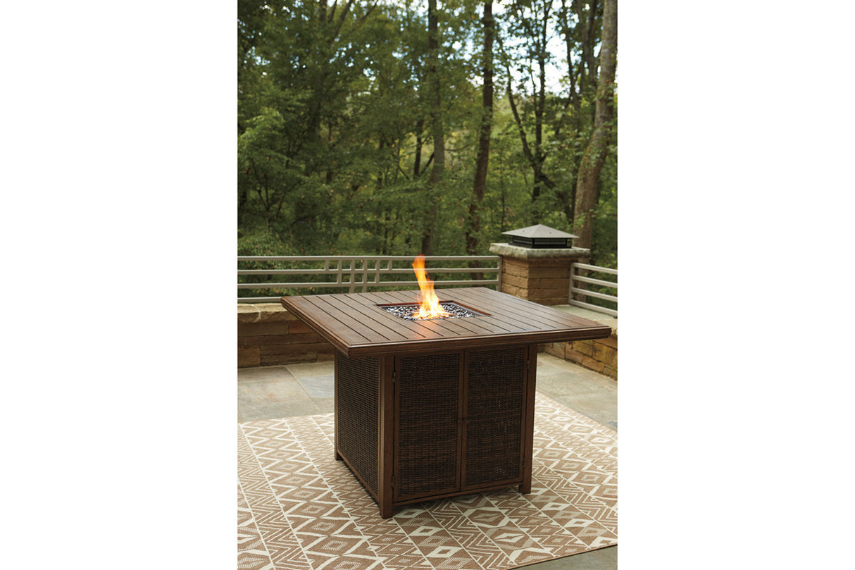 Paradise Trail Medium Brown Bar Table with Fire Pit