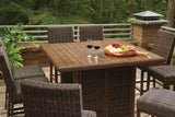 Paradise Trail Medium Brown Outdoor Counter Height Dining Table with 6 Barstools