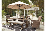 Beachcroft Beige Outdoor Dining Table with 4 Chairs and Bench