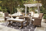 Beachcroft Beige Outdoor Dining Table with 4 Chairs and Bench