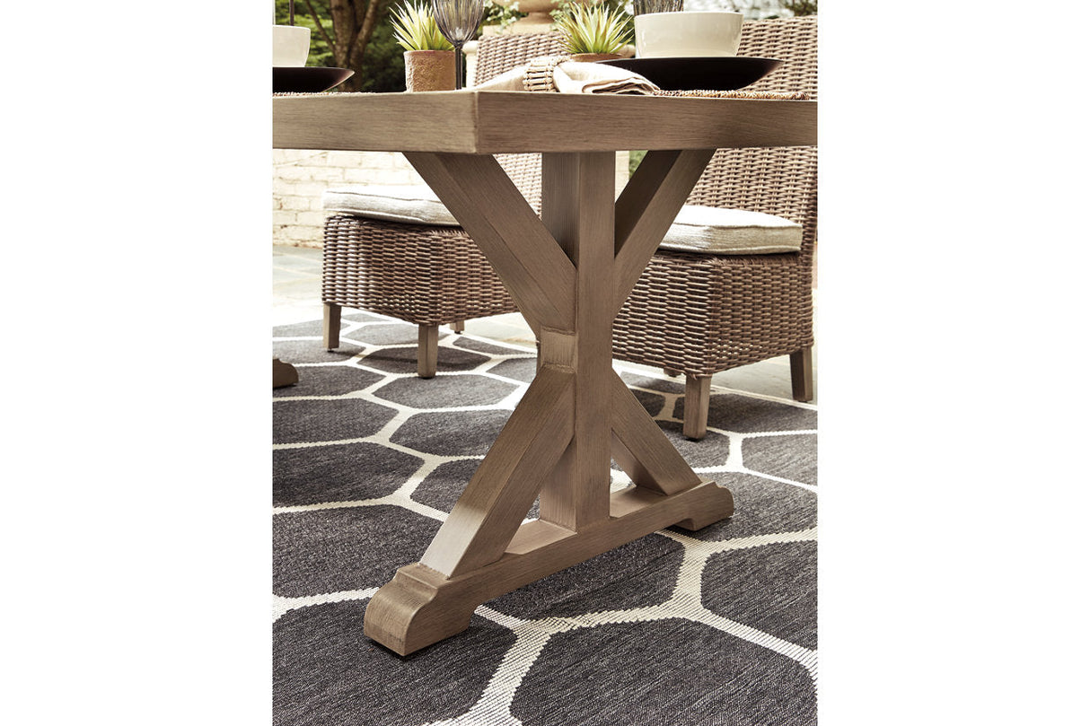 Beachcroft Beige Outdoor Dining Table with 4 Chairs and Bench