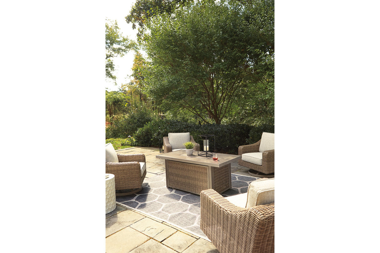 Beachcroft Beige 5-Piece Outdoor Fire Pit Table with 4 Chairs