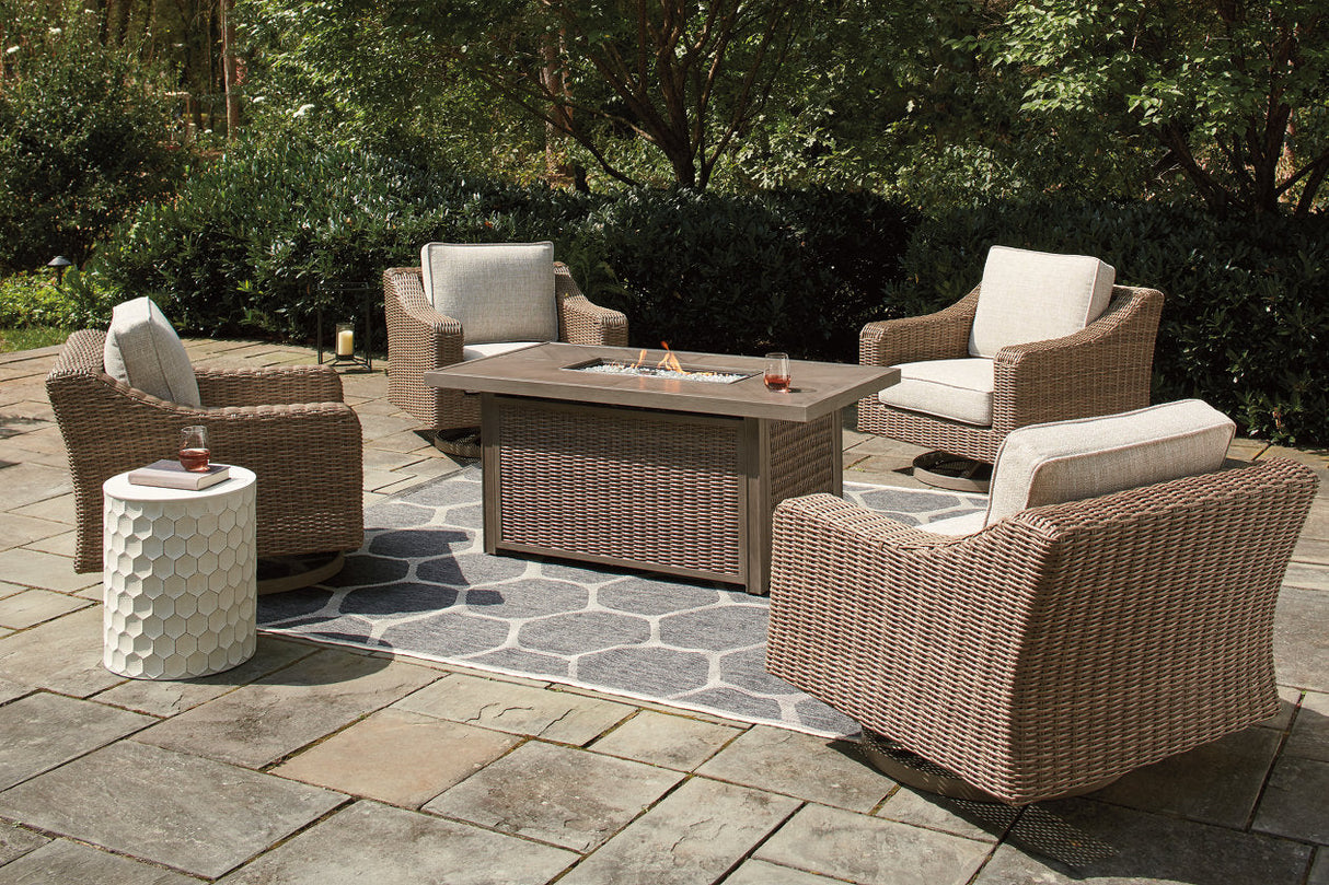 Beachcroft Beige 5-Piece Outdoor Fire Pit Table with 4 Chairs