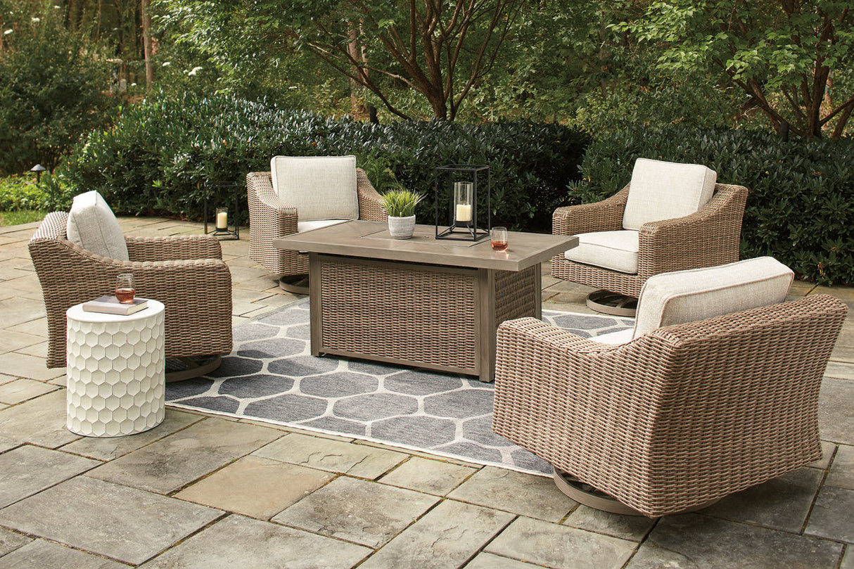 Beachcroft Beige 5-Piece Outdoor Fire Pit Table with 4 Chairs