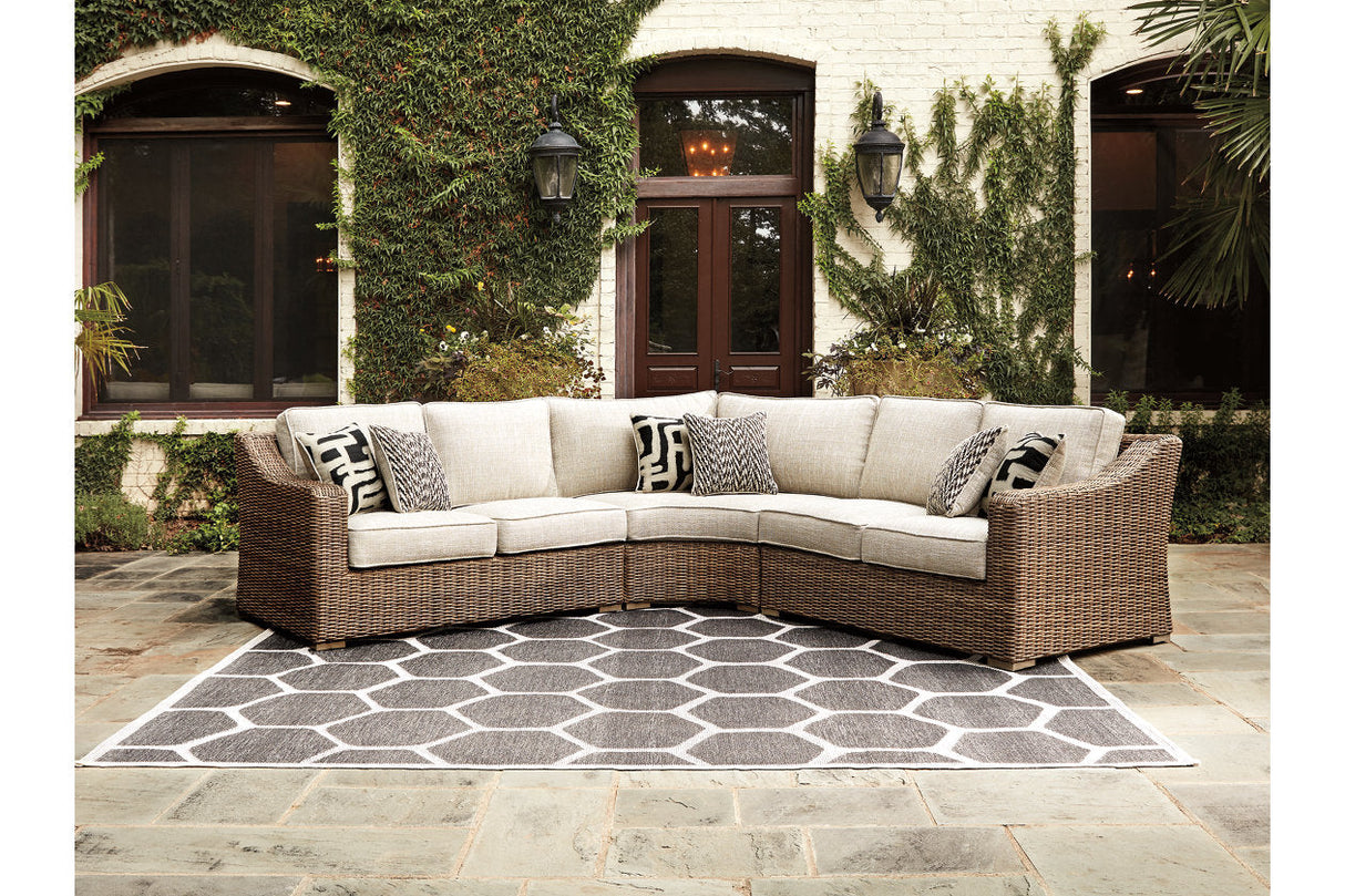 Beachcroft Beige 3-Piece Outdoor Sectional with Coffee Table and 2 End Tables