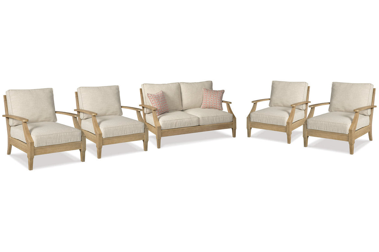 Clare View Beige Outdoor Loveseat and 4 Lounge Chairs