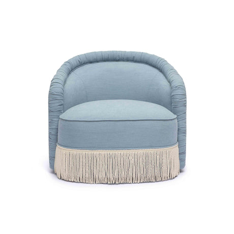 Pamela Faded Blue Upcycled Fabric Tassel Lounge Chair by TOV Furniture at Eve Furniture
