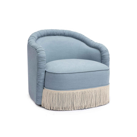 Pamela Faded Blue Upcycled Fabric Tassel Lounge Chair by TOV Furniture at Eve Furniture
