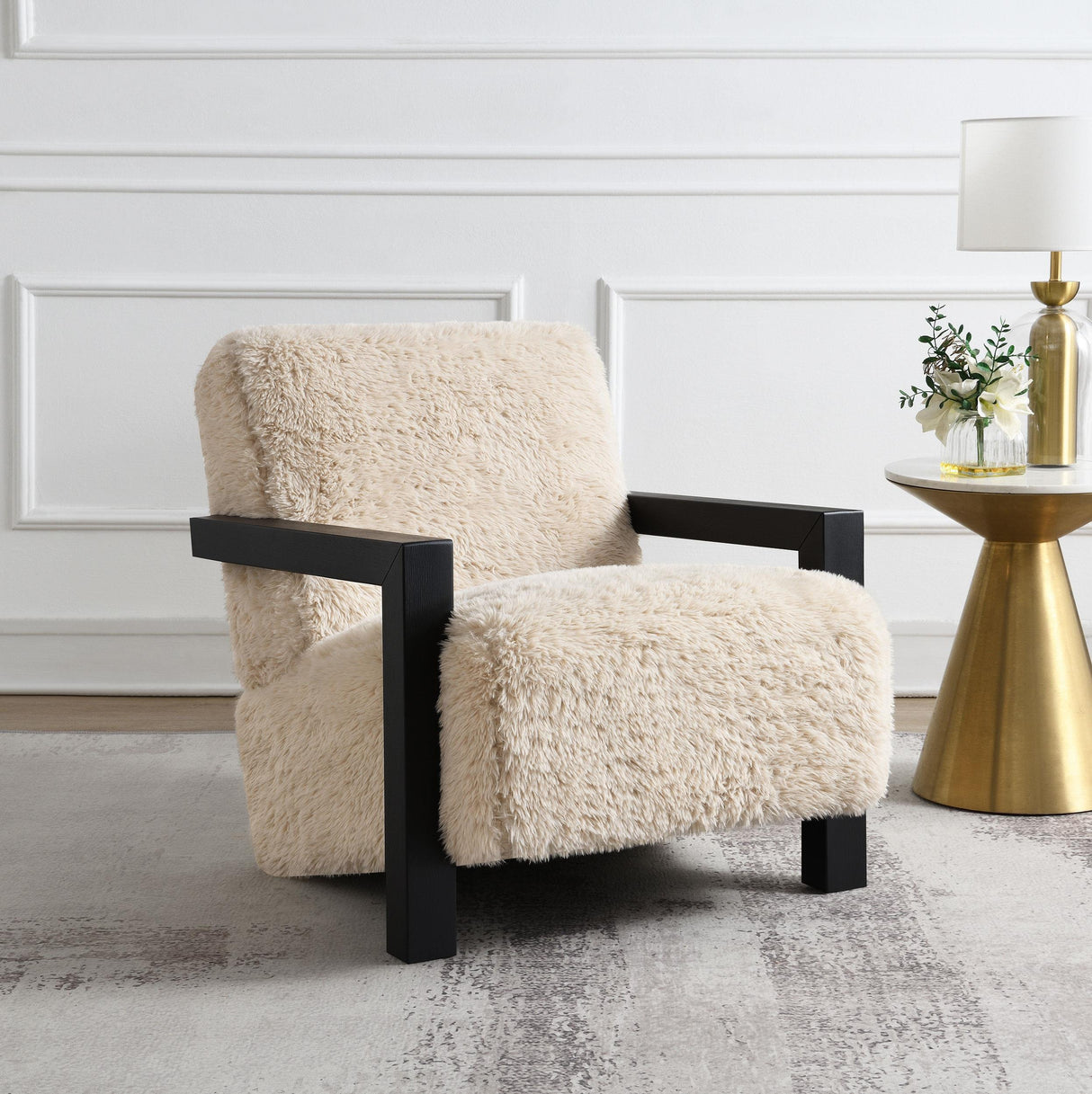 Paquet Latte Faux Fur Solid Wood Arm Chair by Coaster at Eve Furniture