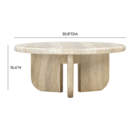 Patrizia Faux Travertine Concrete Indoor / Outdoor Round Coffee Table by TOV Furniture at Eve Furniture