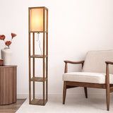 Pinnacle Shelf Floor Lamp For Bedroom/Living Room, Natural Wood with Long Shade by Ashcroft Imports at Eve Furniture