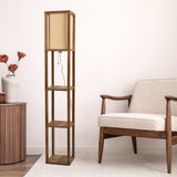 Pinnacle Shelf Floor Lamp For Bedroom/Living Room, Natural Wood with Long Shade by Ashcroft Imports at Eve Furniture