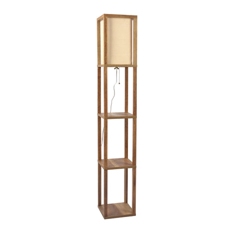 Pinnacle Shelf Floor Lamp For Bedroom/Living Room, Natural Wood with Long Shade by Ashcroft Imports at Eve Furniture